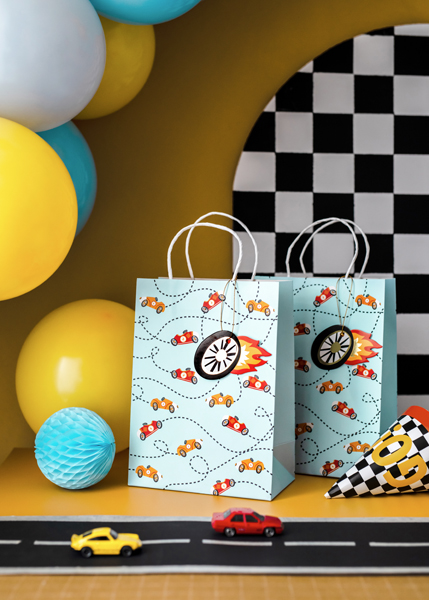 Geschenkverpackung, kleine Geschenke, Taschen, Motivauto, Blau