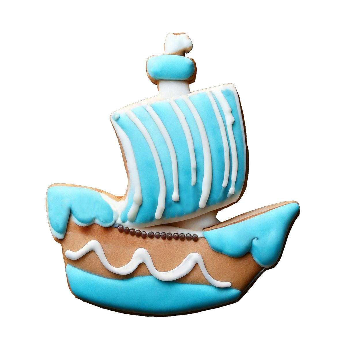 Schiffskeks, Lebkuchen, Zuckerguss, Türkis-weiß, Segelschiff