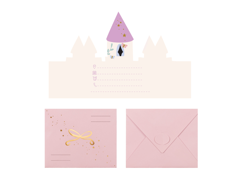 Mädchen-Geburtstag, Feier-Set, Schloss-Motiv, Pink, Einladungs-/Umschlagset