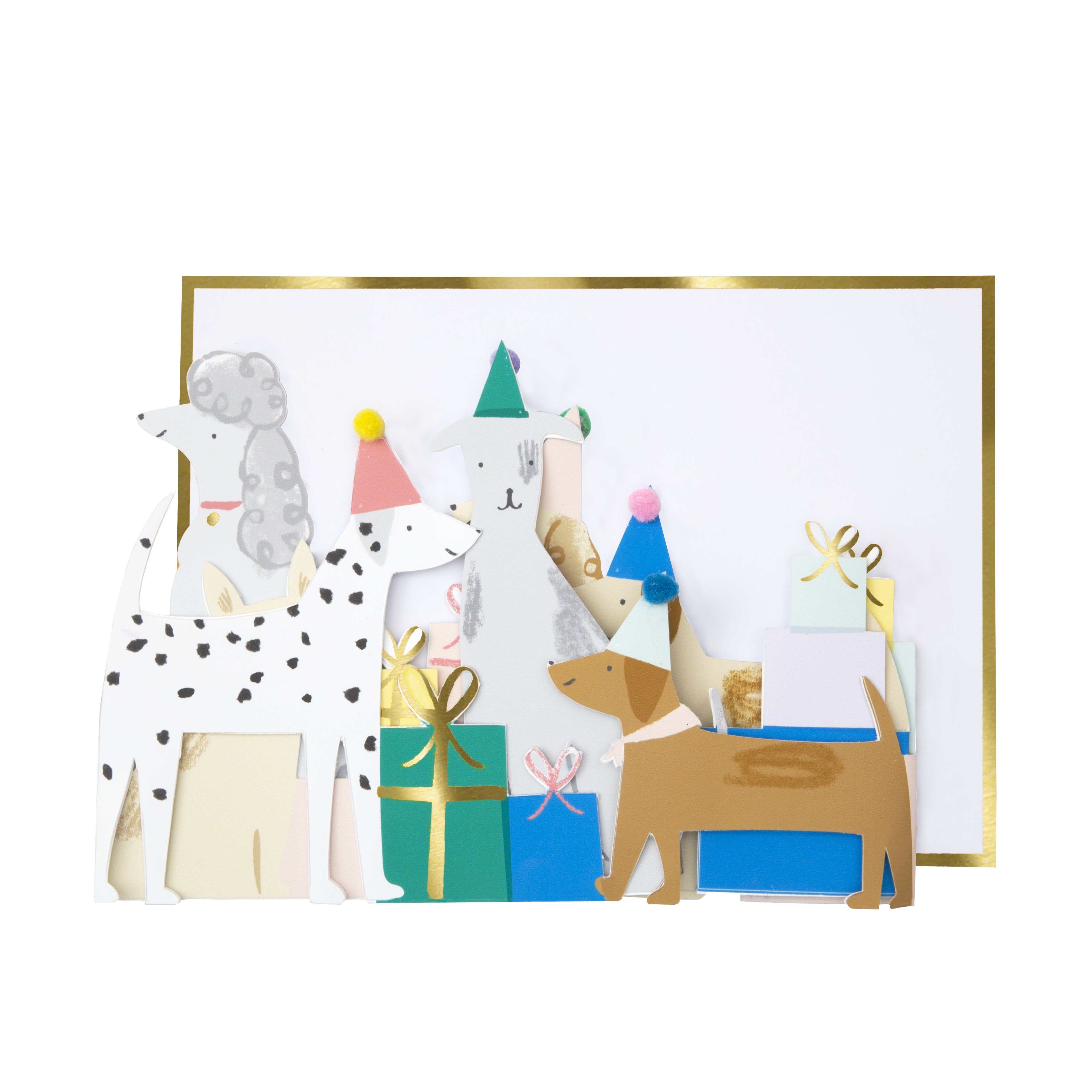 Pappe, Dackel, Geschenke, Partyhut, Pompoms