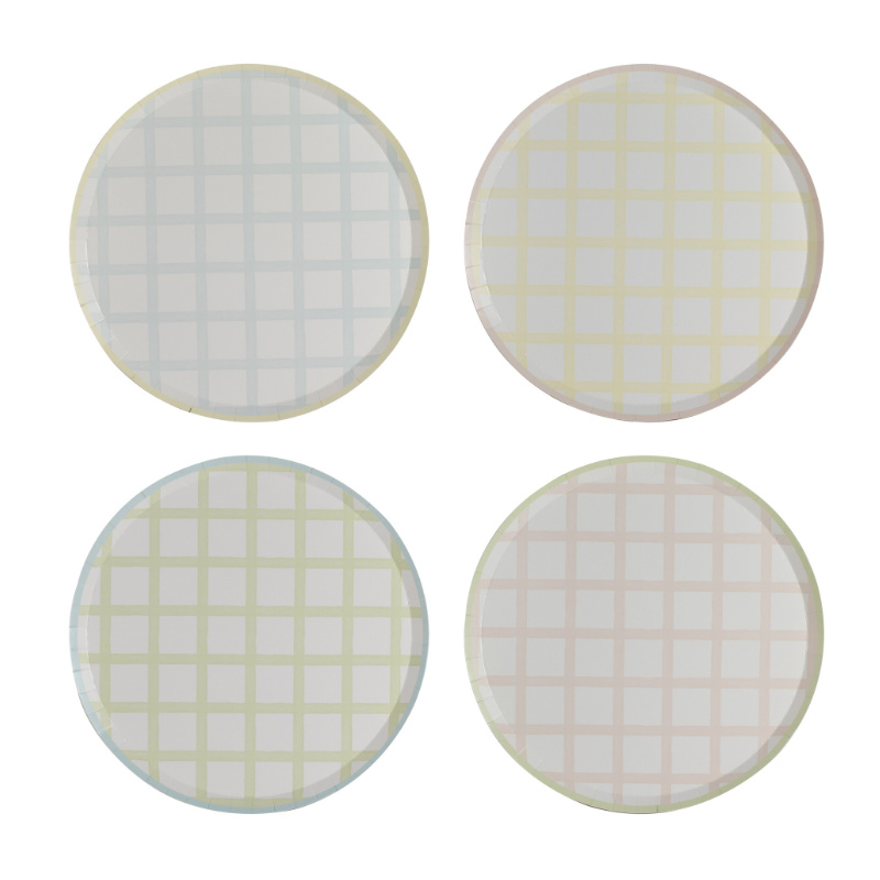 Kindergeburtstag-Teller-Pastell-Gingham-1