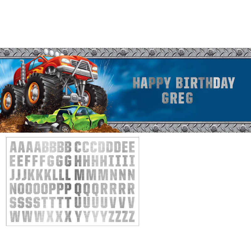 Kindergeburtstag-Banner-Happy-Birthday-Monster-Truck