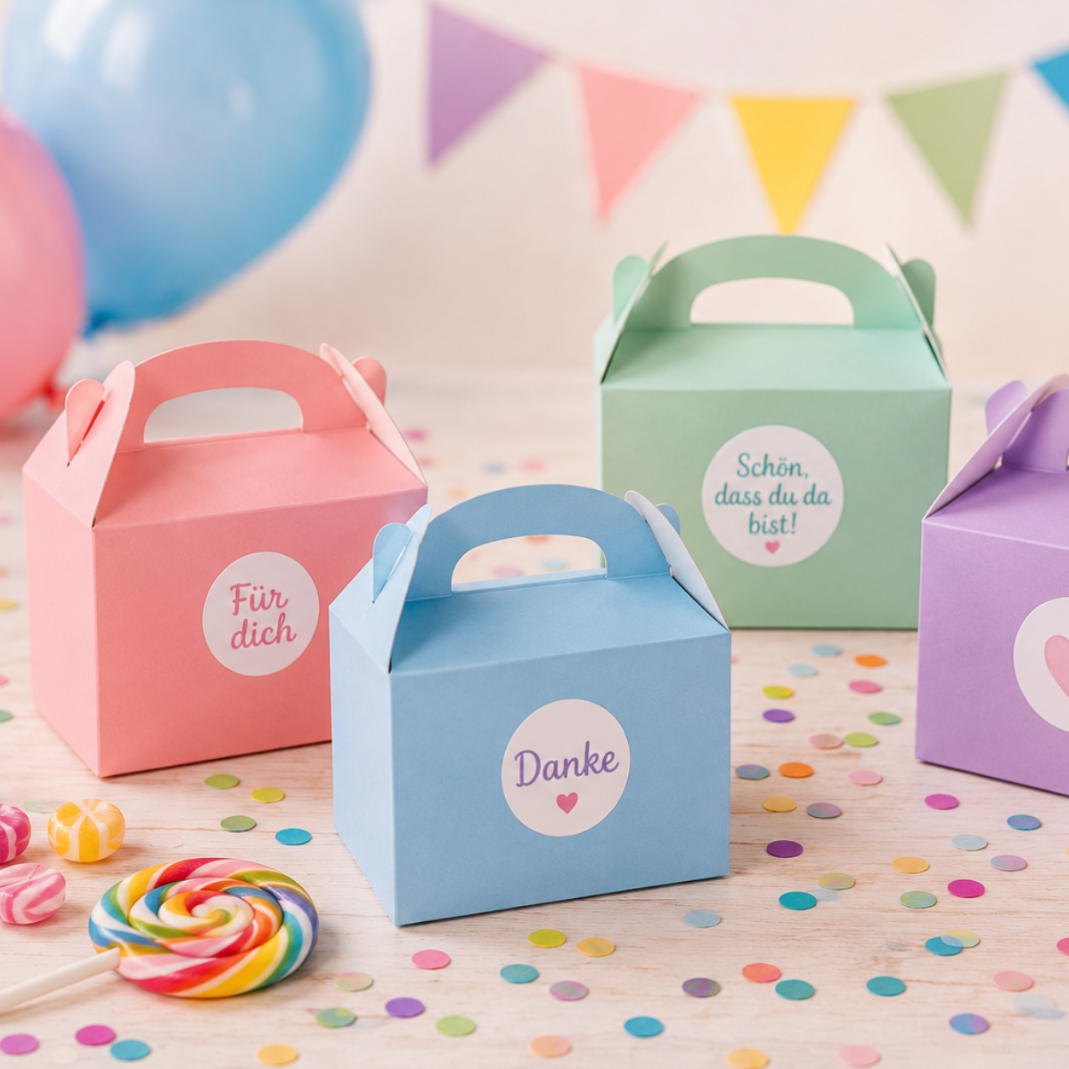 Geschenkschachtel, Partybox, Geburtstag, Pastellfarben, Dankeschön