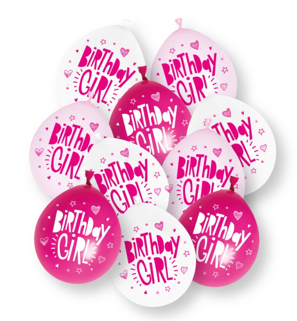 Luftballons Birthday Girl, 10 Stk.