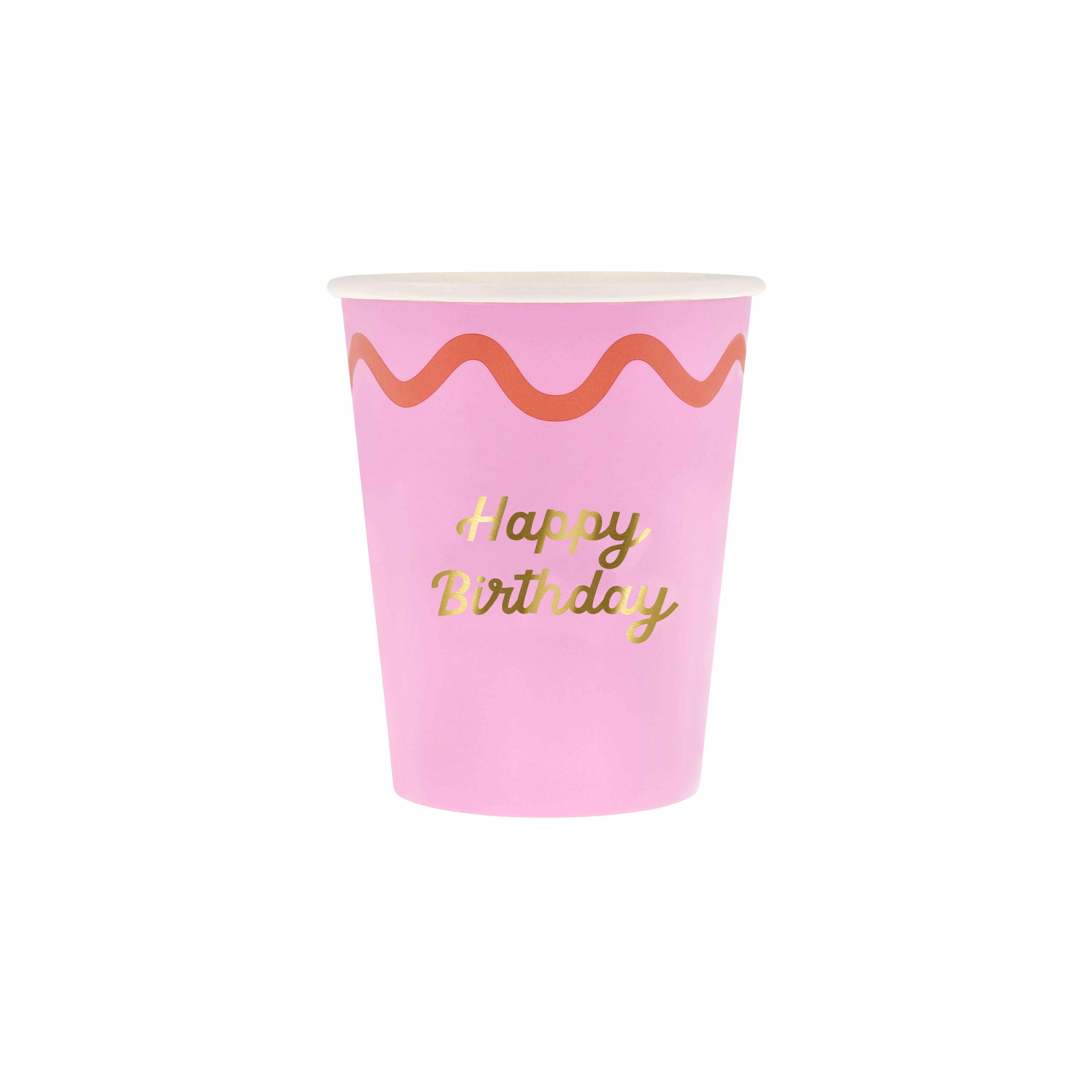 pinking, birthday cup, party cup, decorative cup, gold text