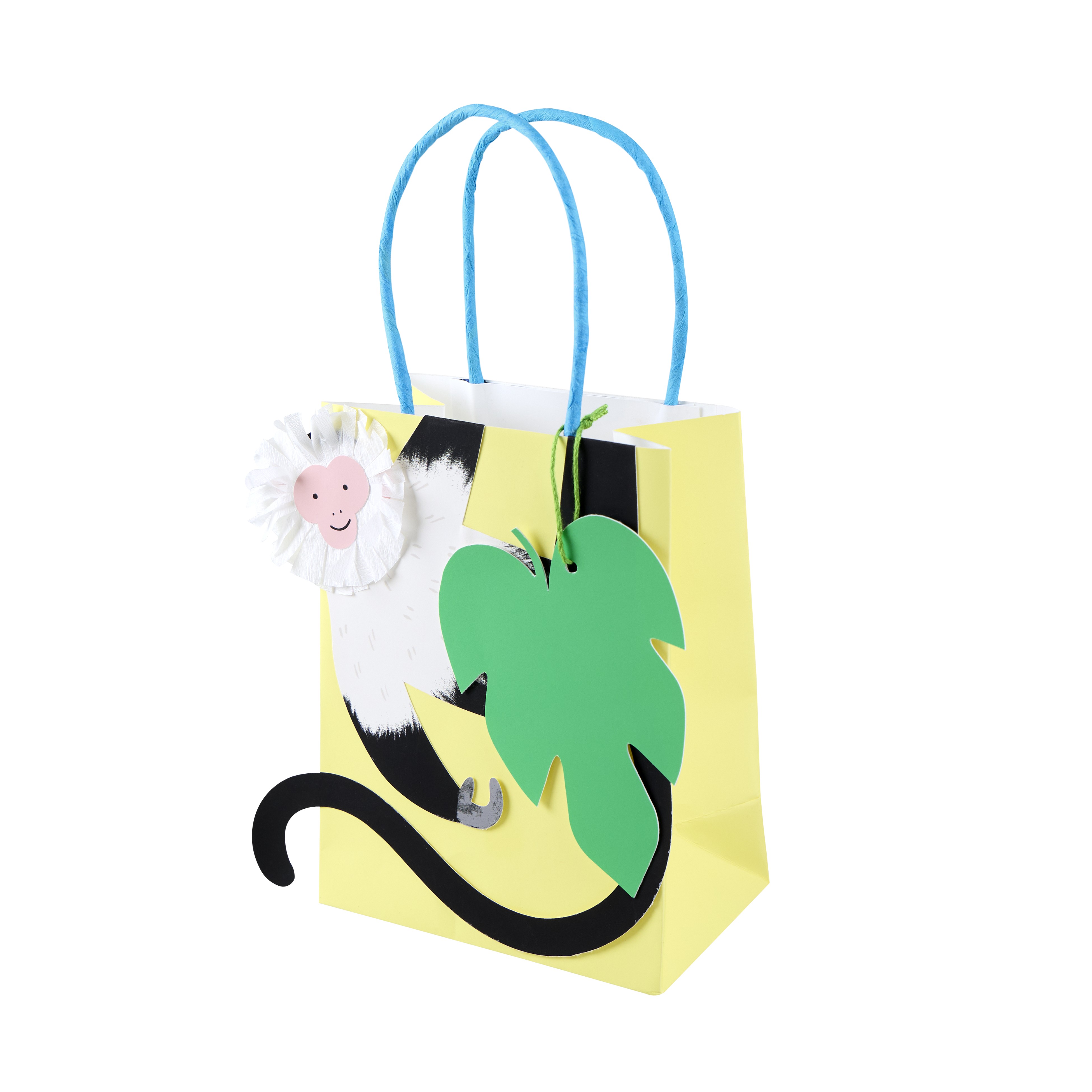 Geschenktasche, Papiertragetasche, Blättermotiv, Gelb, Kordelhenkel