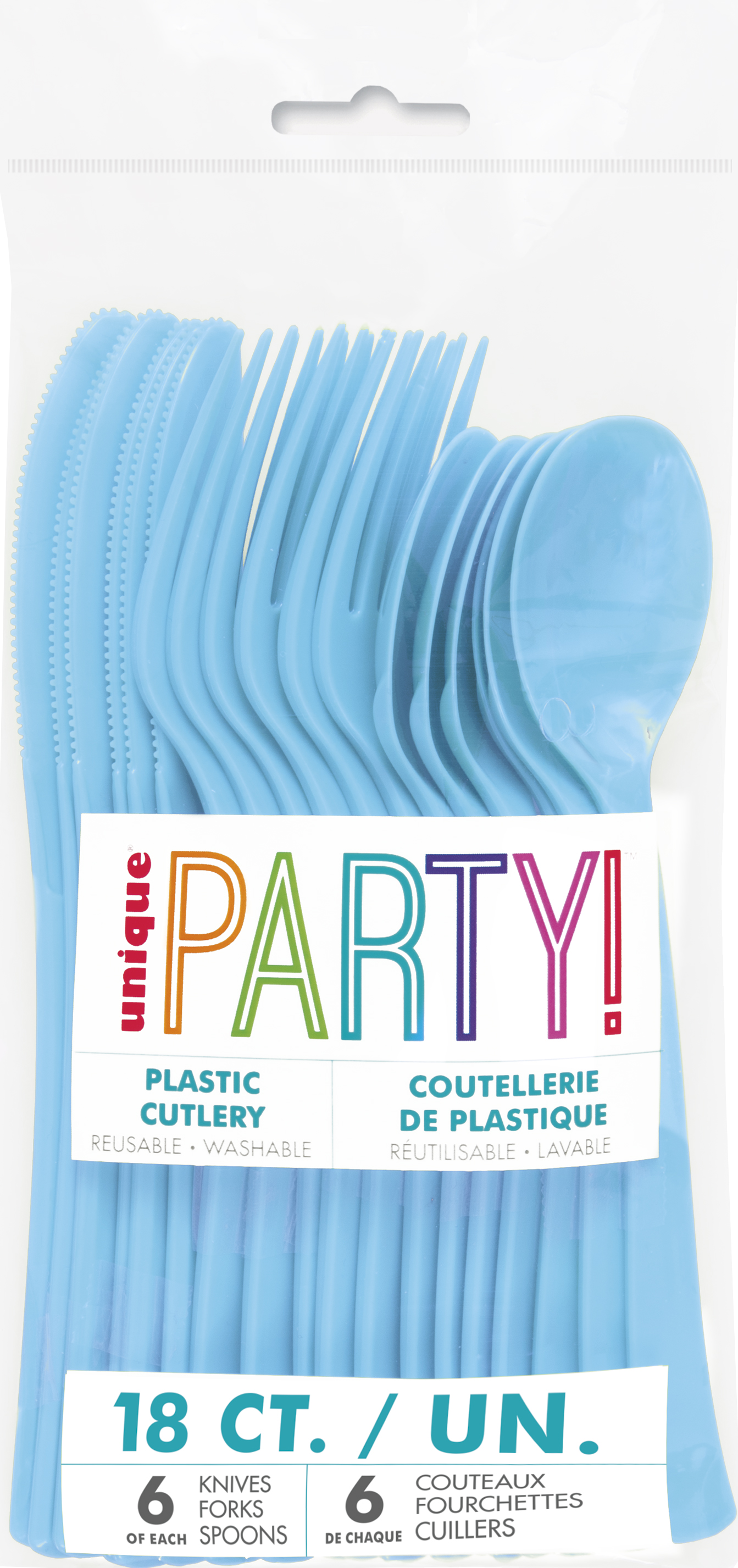 plastic cutlery, blue fork spoon set, 18 pieces, knives forks spoons, party plasticware