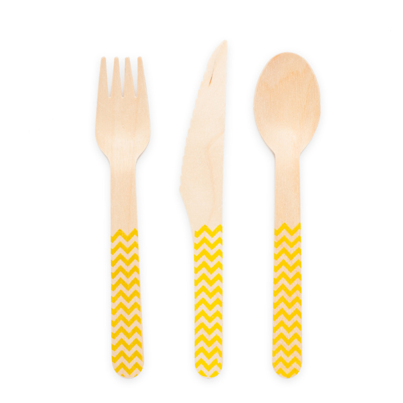 Couverts en bois Jaune, 18 pcs.