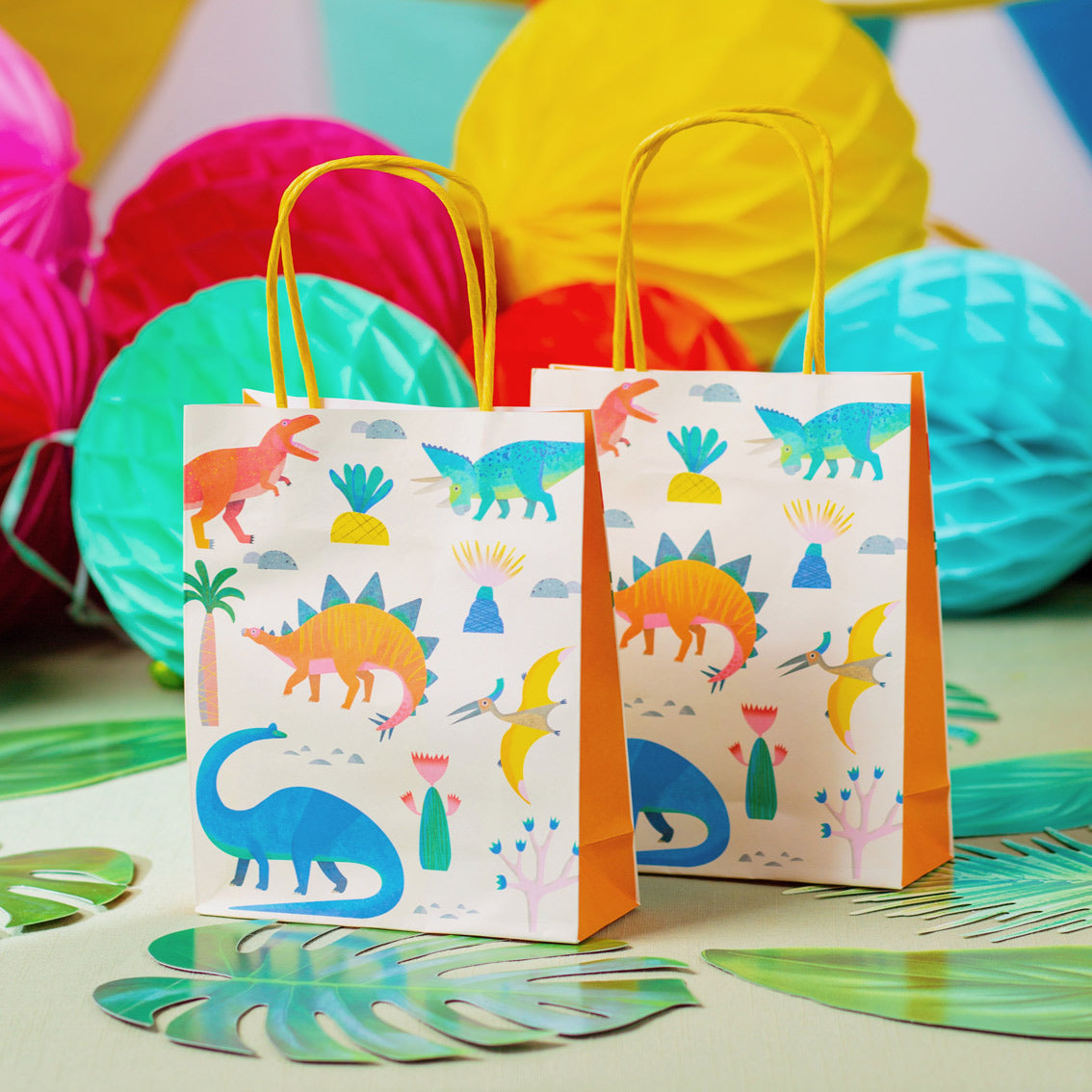 Geschenkbeutel, Papiertüte, Dinosaurier, bunt, Partydekoration