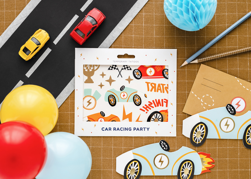 Kinderparty, Auto-Party, Racing-Set, Luftballons, Papierwagen