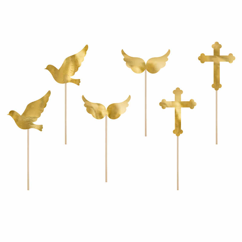 Cupcake Topper Taufe Gold, 6 Stk.