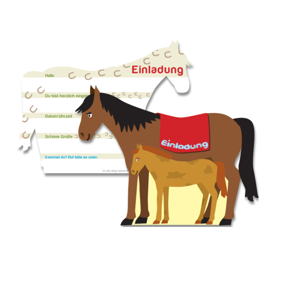 Pferd, Pferdefigur, Reiter-Einladung, Pferdesattel, Sattelrot