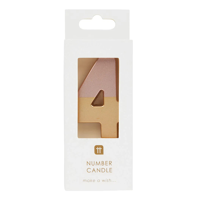 Kindergeburtstag-Zahlenkerze_Zahl_4_Rosegold_in_Gold_getunkt_1