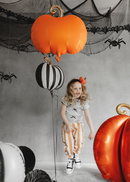 pumpkin, orange, balloon, girl, striped pants