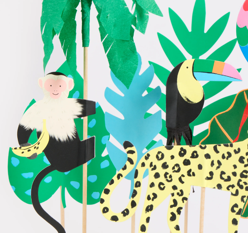 papierdeko, tropische szene, tiermotiv, leopardendemonstration, fächer