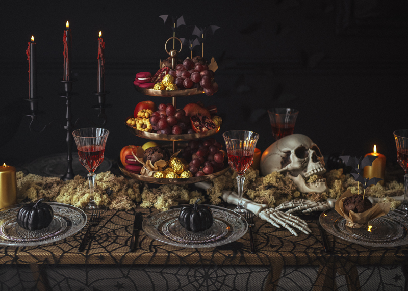 Tafelstillife, Halloween, Kakao, Kuchenball, Schädel Dekor