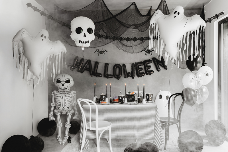 Halloween, Dekoration, Tischdeko, Skelett, Luftballons