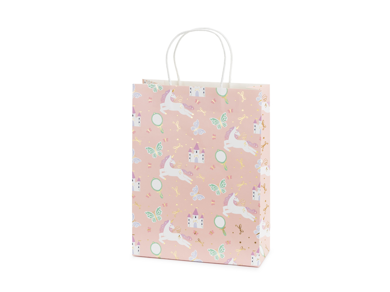Geschenktüte, Papiertragetasche, Unicornendesign, Punktemuster, Pastell