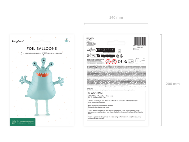 Foilballons, Ballonfigur, Monsterfigur, Blau, Partydeko