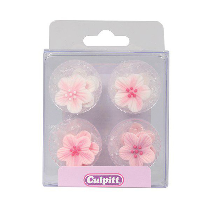 Zuckerdekor rosa Blumen, 12 Stk.
