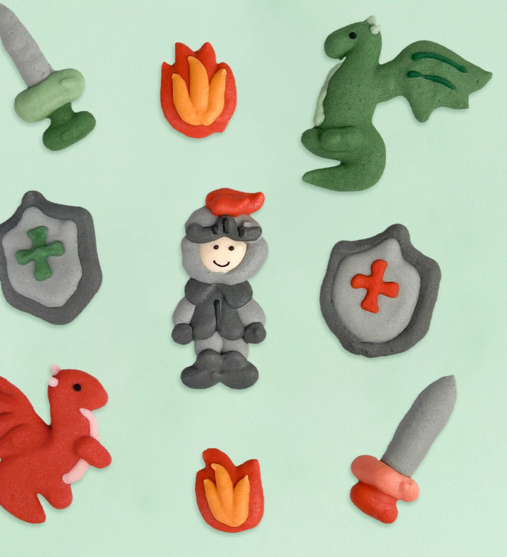 clay figures, medieval knight, Schwert, Schild, Drache