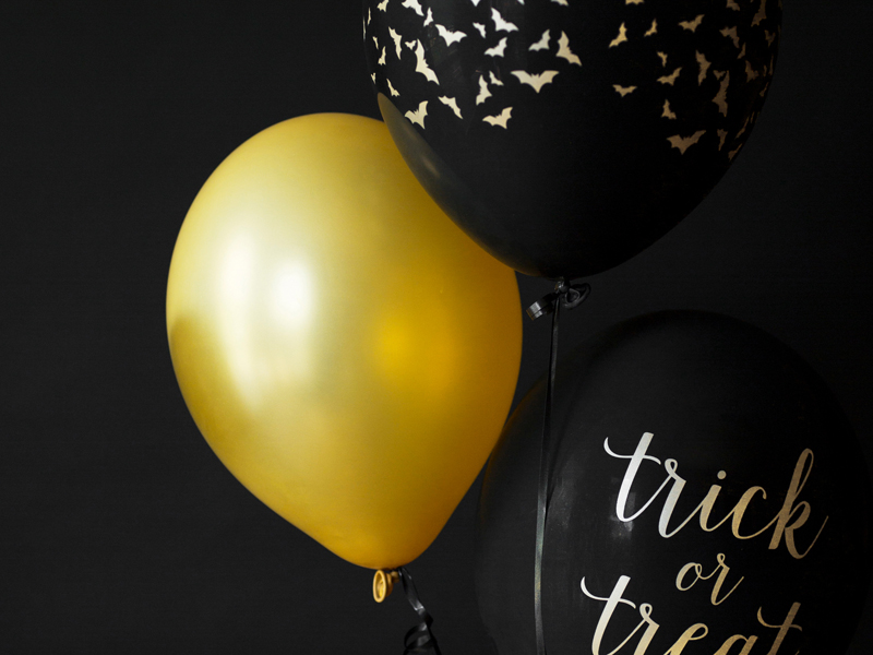 balloons, gold, black, halloween, trick or treat
