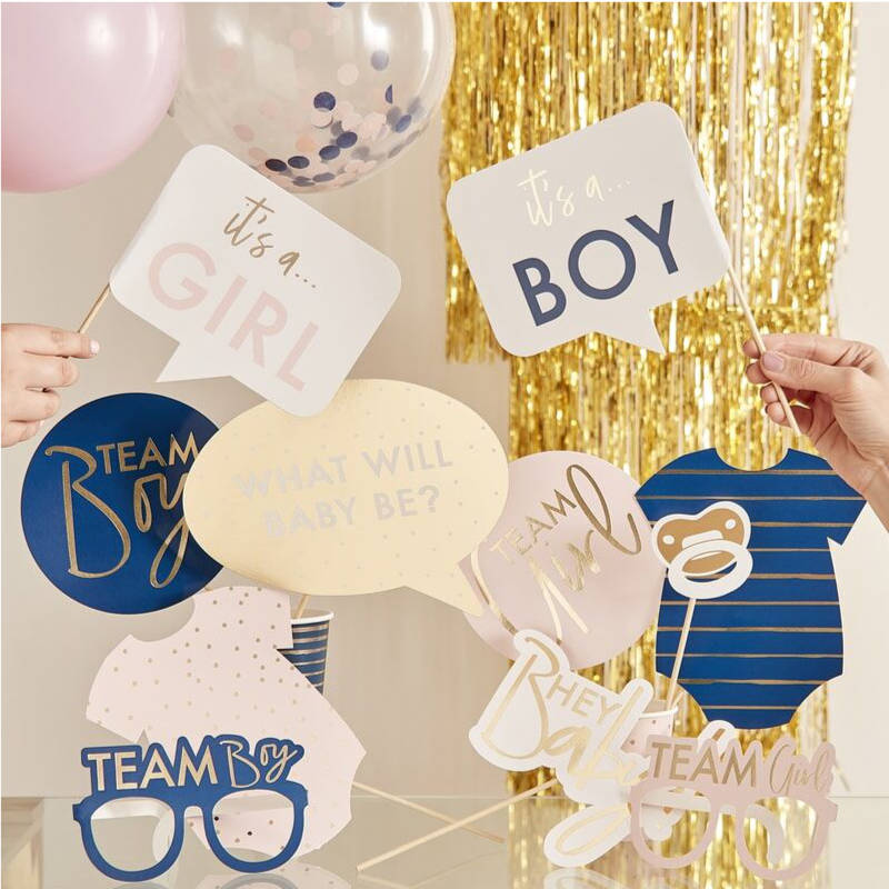Photobooth Konfetti Gender Reveal Rosa & Marineblau