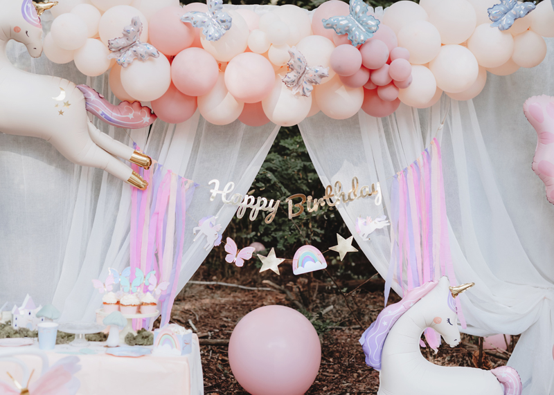 Ballonbogen, Einhorndeko, Geburtstagsparty, Pastellfarben, Ballondeko