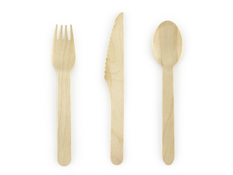 Holzbesteck, Gabel, Messer, Löffel, Naturholz