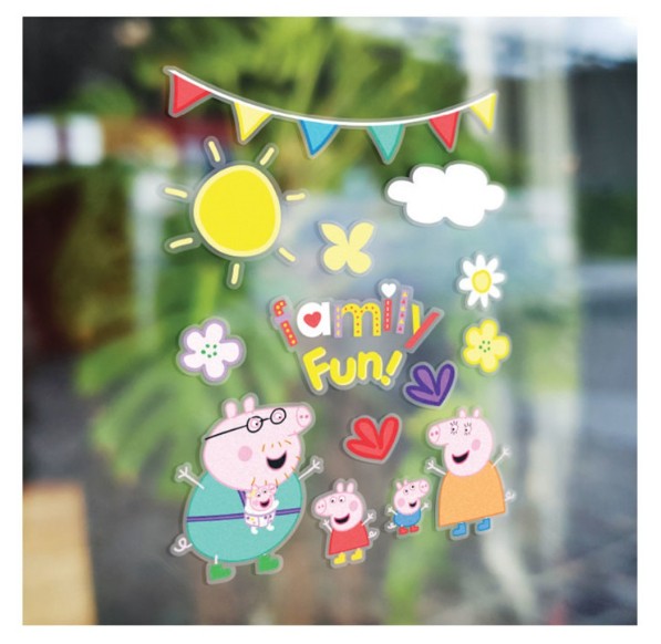 Kindergarten, Familienaufkleber, Sonnenmotiv, Cartoonfiguren, Fensteraufkleber