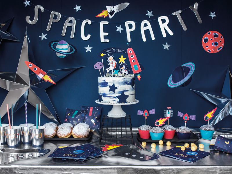 Space party, Kuchenpräsentation, Galaxie-Dekoration, Planet-Becher, Cupcake-Topper