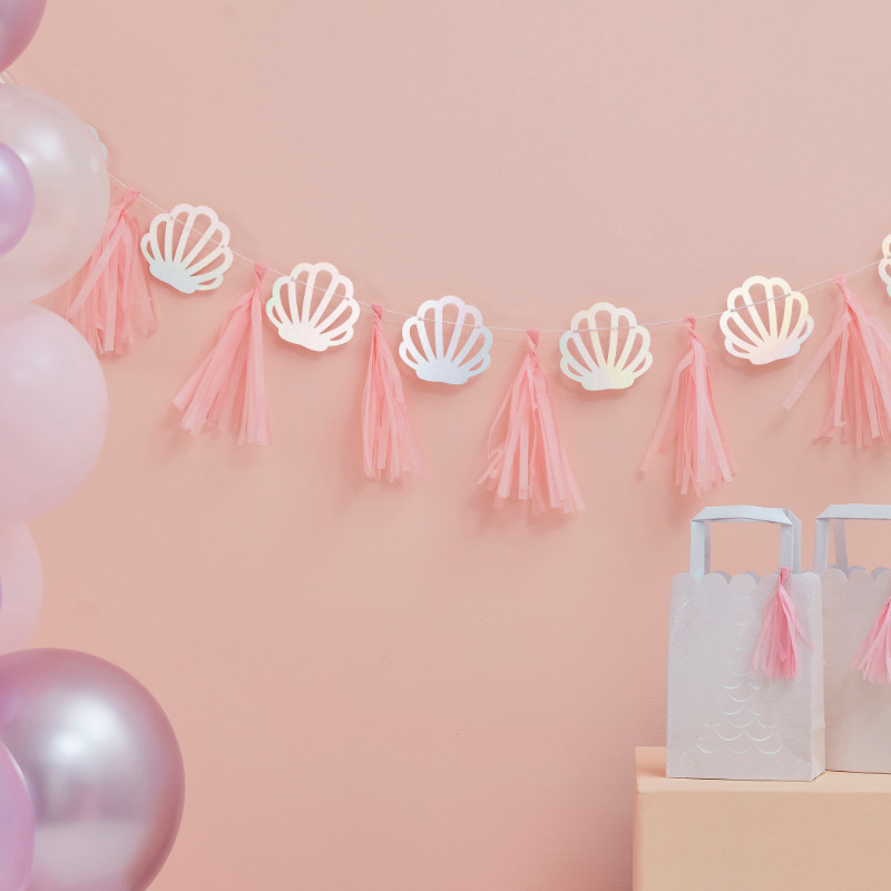 Kindergeburtstag-Tassel_Girlande_Pink_mit_Muscheln_1