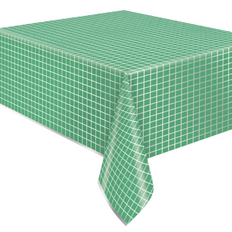 Kindergeburtstag-Tischdecke_Gruen_Silber_Quadrate
