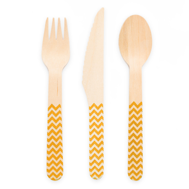 Couverts en bois orange, 18 pcs.