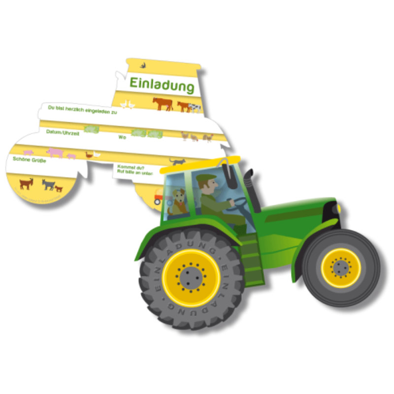 Kindergeburtstag-Geburtstagseinladung-Traktor
