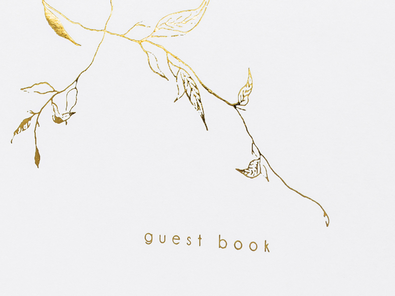 Notizbuch, Gästebuch, goldene Akzente, kunstvolle Verzierung, weißes Papier