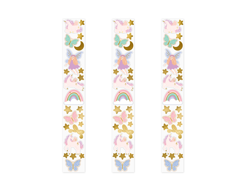 stickers, decorative tape, unicorn, stars, rainbow