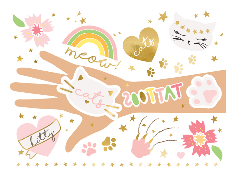 katzenaufkleber, kätzchen kunst, handabdruck, pink pawprint, blumenmotiv