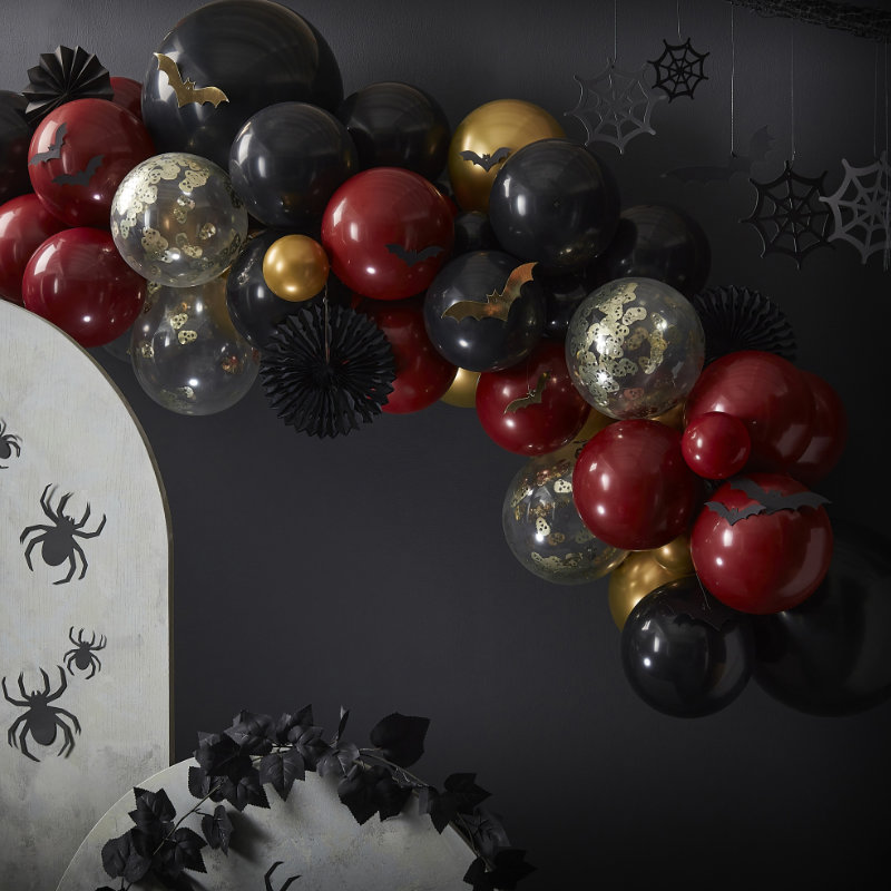 Kindergeburtstag-Ballonbogen_Halloween_rot_gold_schwarz_1