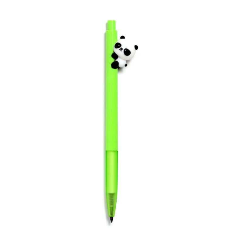 Leuchtstift, Kugelschreiber, Neon-Green, Panda-Dekor, Kappe mit Panda