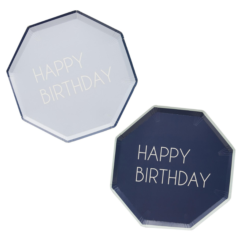 Partyteller Happy Birthday Blau, 8 Stk.