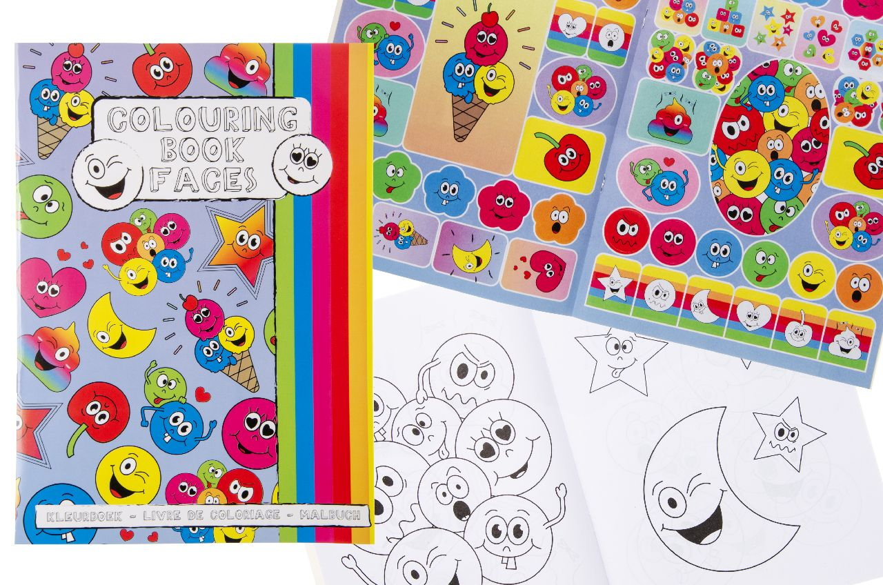 Farbmalbuch, Gesichter, Sticker, bunt, seiten