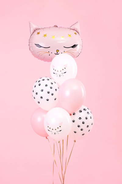 Ballons, Katze Ballon, rosafarbene Ballons, Pfotenabdruck, festliche Dekoration