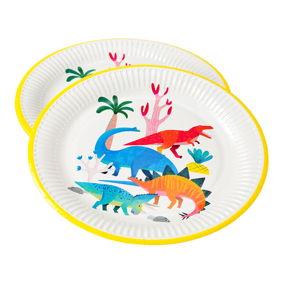 Pappteller, Dinosaurier, Kinderplatte, Gelb, Bunt