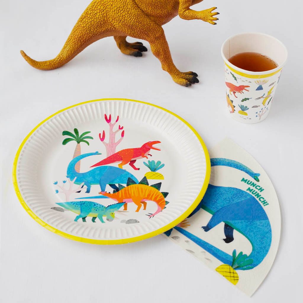 Pappgeschirr, Dinospielzeug, Pappteller, Dinosaurier-Motiv, Einweggeschirr