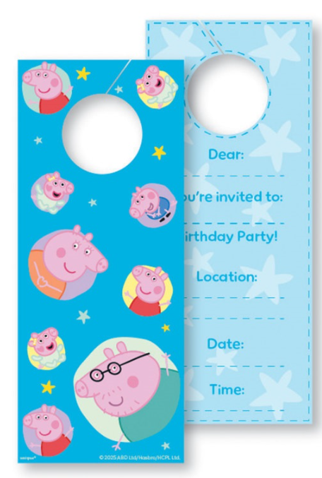 Kinderparty-Set, Einladungskarten, Peppa Pig, Blau, Ringe-Loch