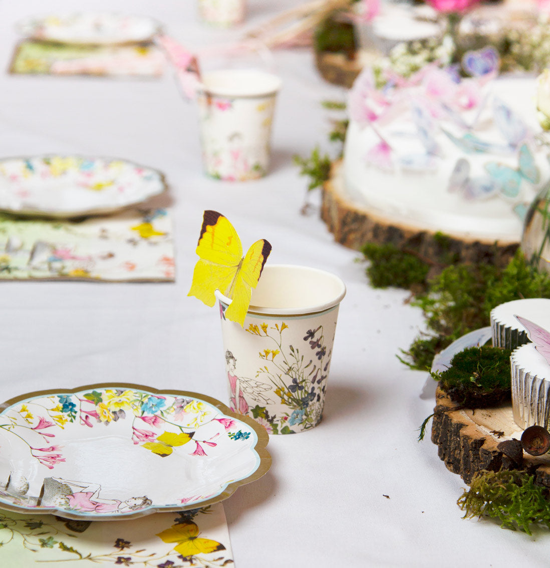 Papiergeschirr, Becher, Blumenmuster, Teller, Dekoration