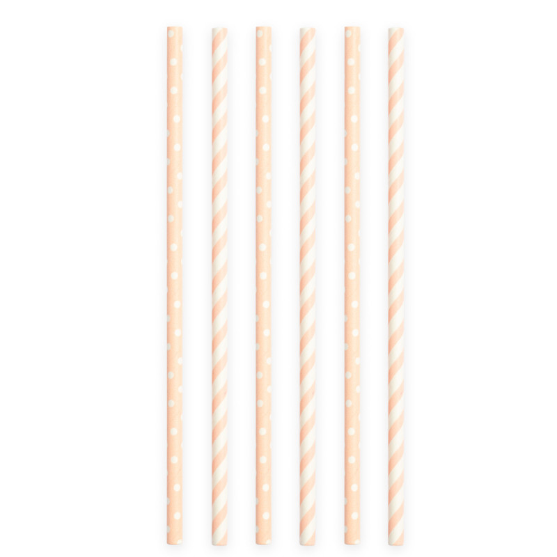 Pailles bébé rose à pois et à rayures, 20 pcs.