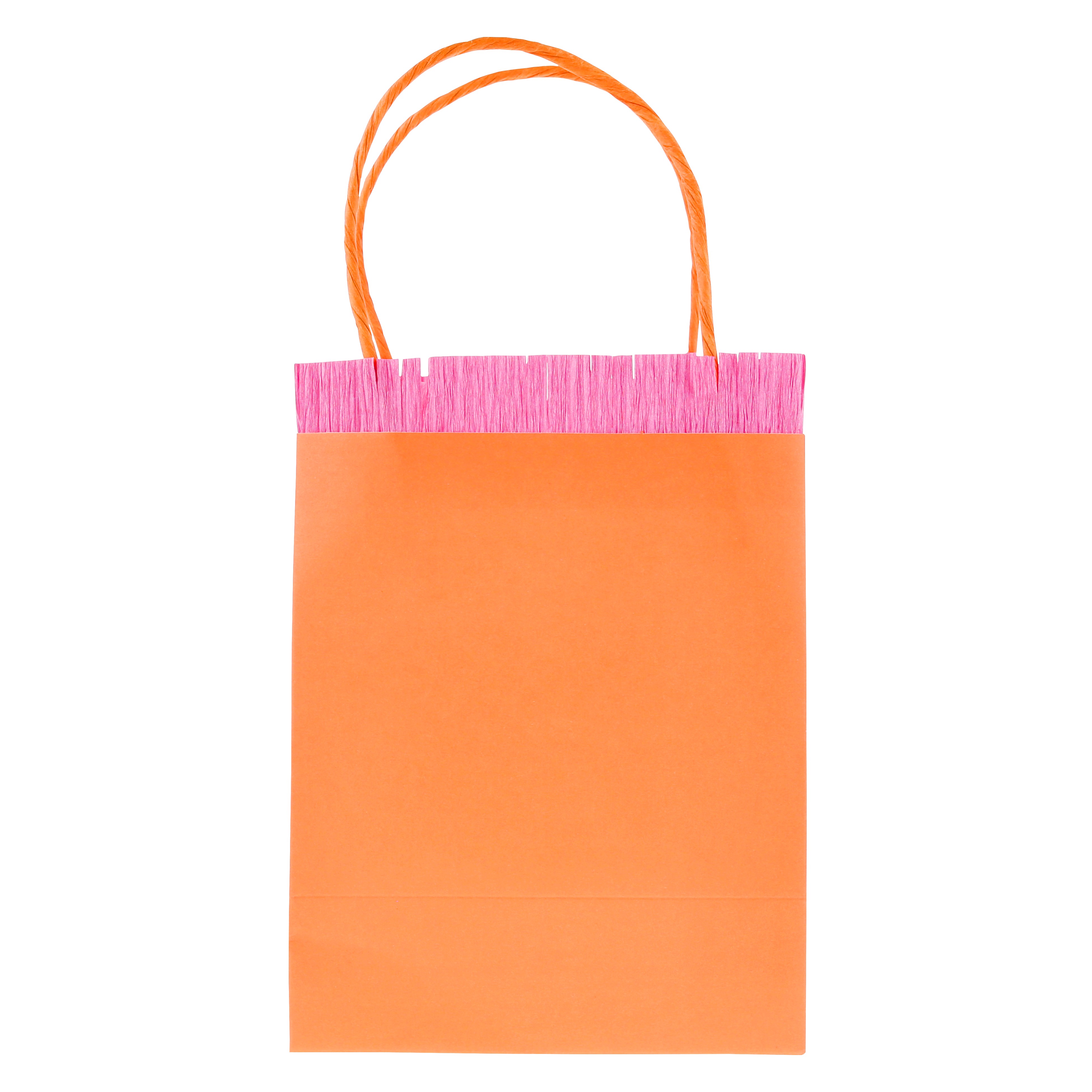 Einkaufstasche, orange, Papierbeutel, Geschenktasche, rosa Fransen