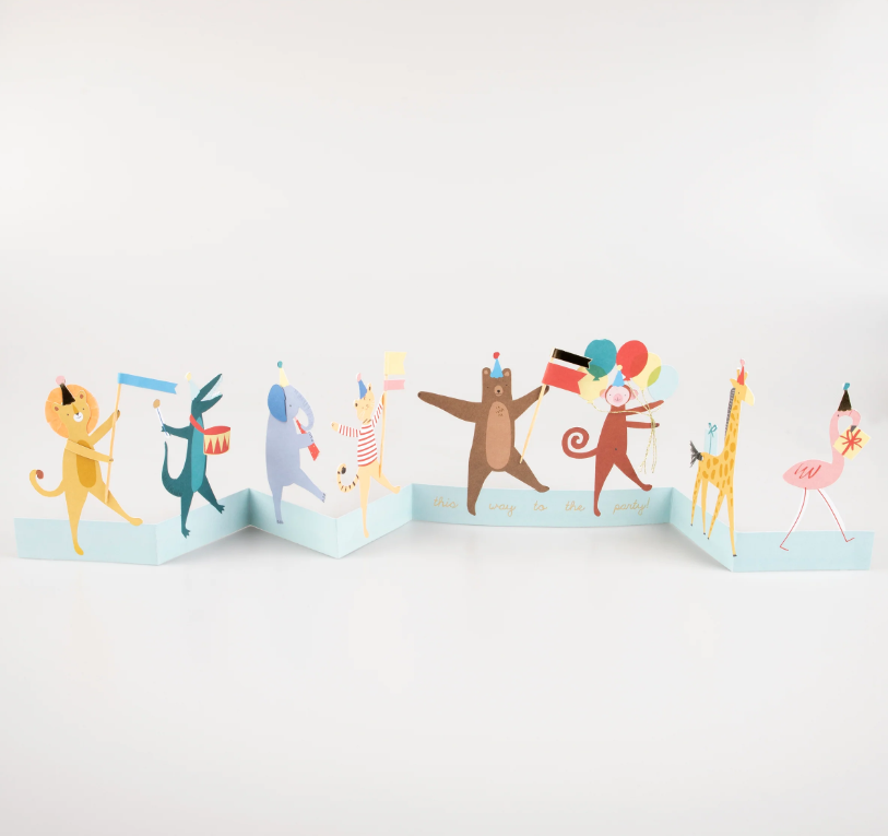 Pop-up card, Foldable, Tiere, Feier, Ballons